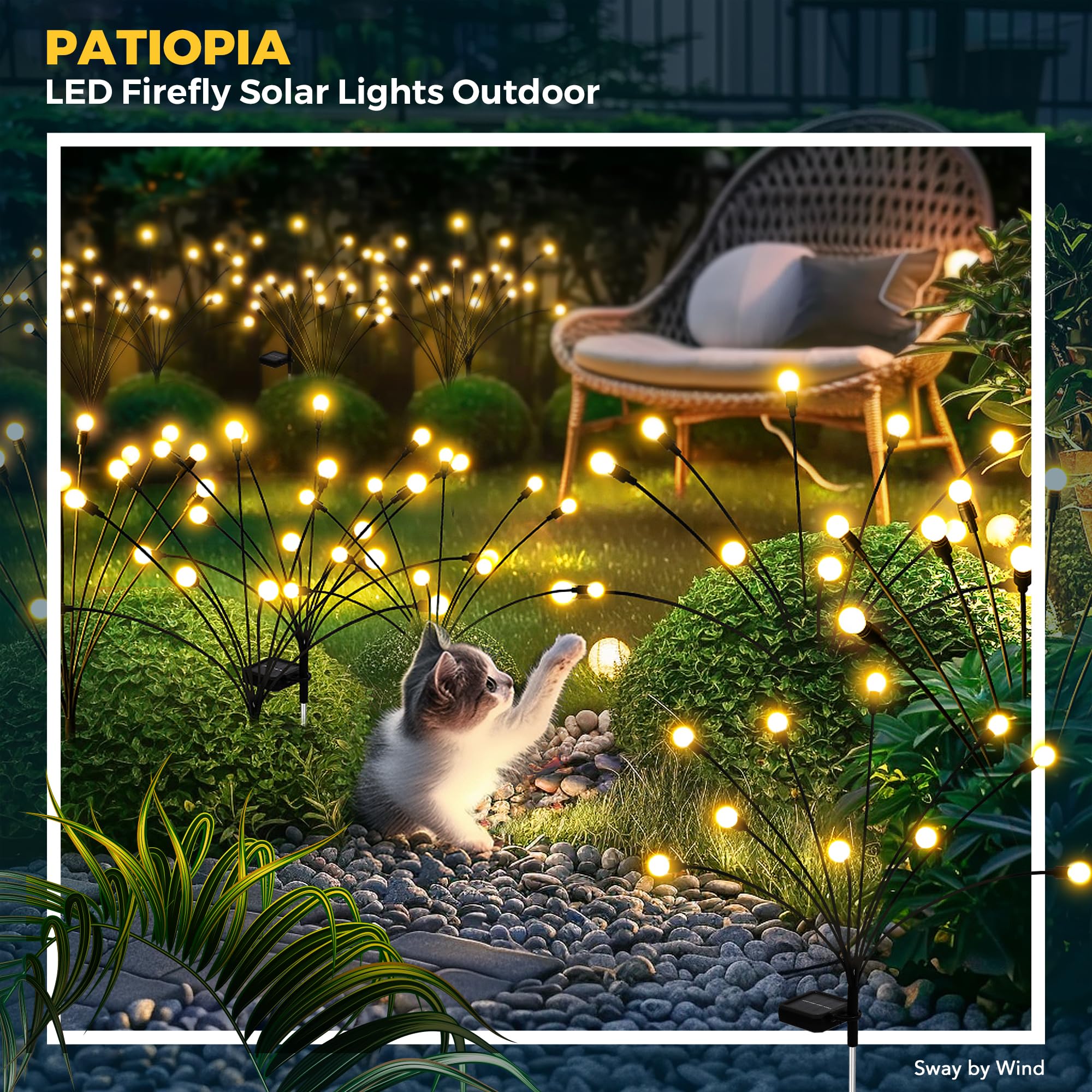 Solar Firefly Lights - 20 LED Outdoor Solar Garden Lights for Pathway, Patio & Yard Decoration