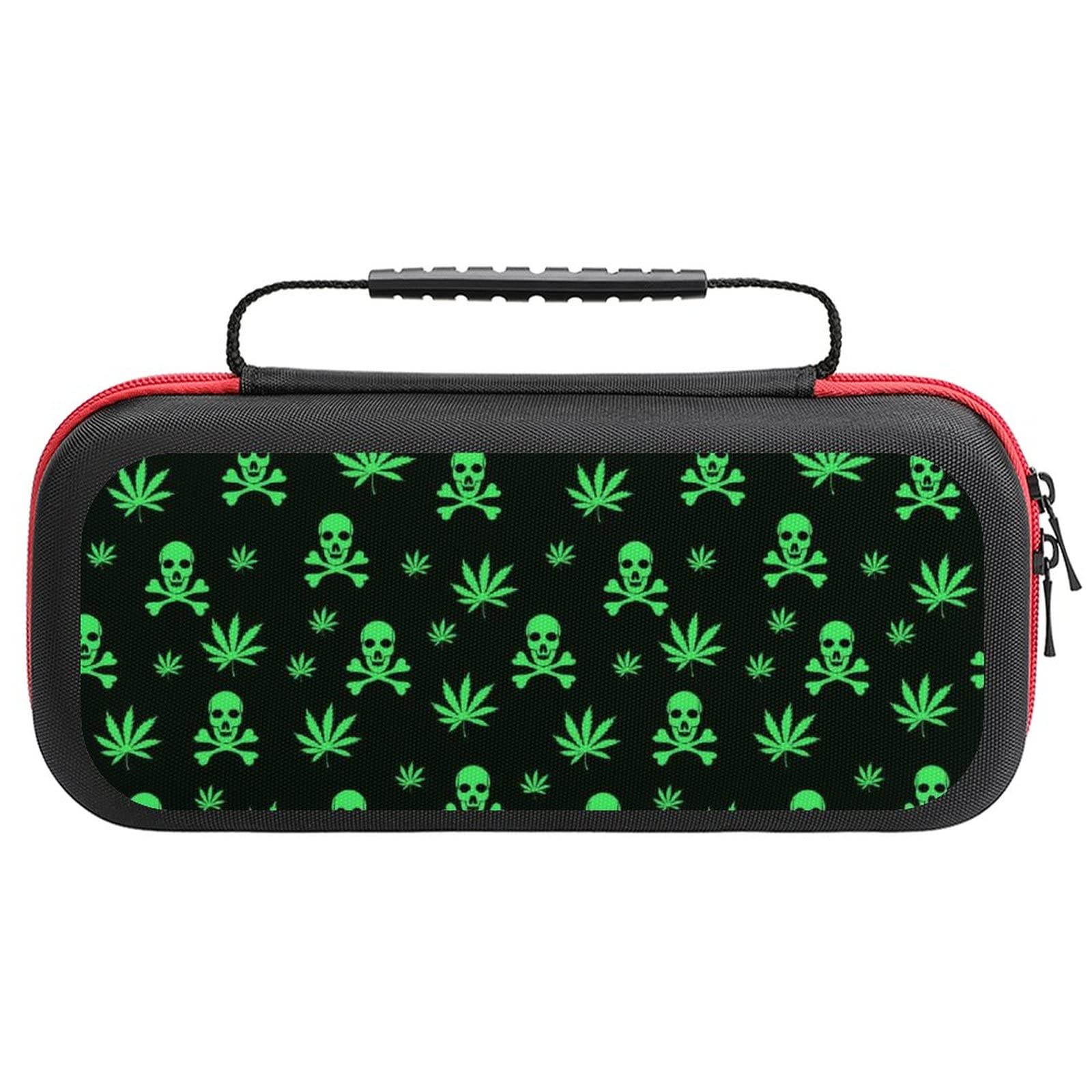 FunnyStar Green Marijuana Leaf & Skull Design Nintendo Switch Carrying Case - Protective Storage Bag for Travel, Gaming Parties & Outdoor Adventures