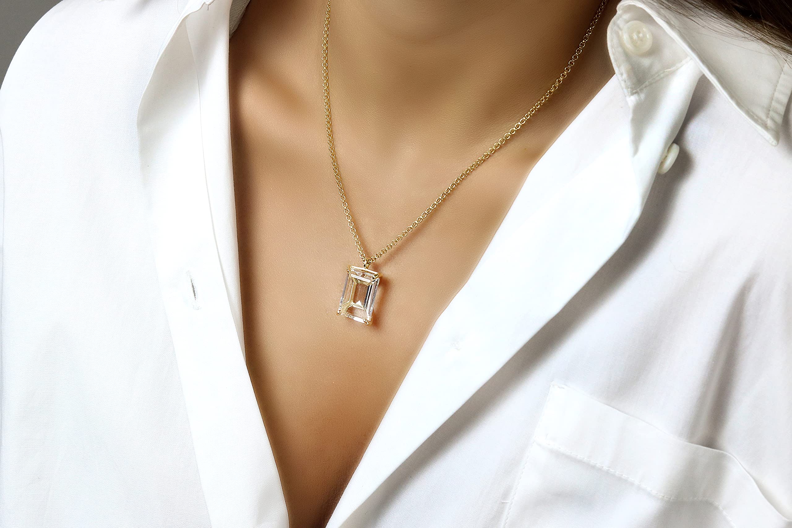 Anemone Jewelry Clear Quartz Necklace - Elegant Rectangular Gemstone Necklace with Birthstone in Handcrafted Gold for Women | Perfect Gift for Birthday, Anniversary, Wedding & Engagement | Ideal for Date Nights, Office Wear & Special Occasions