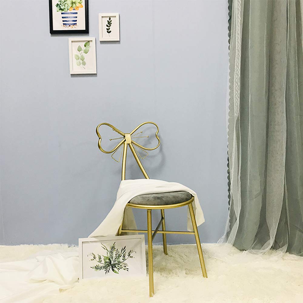 Elegant Velvet Makeup Vanity Chair Set of 2 - Modern Butterfly Stool with Metal Legs & Bow Design, Grey Ottoman Bench for Bedroom Dressing Room & Nail Salon - Perfect for Beauty Stations, Home Decor & Salon Styling