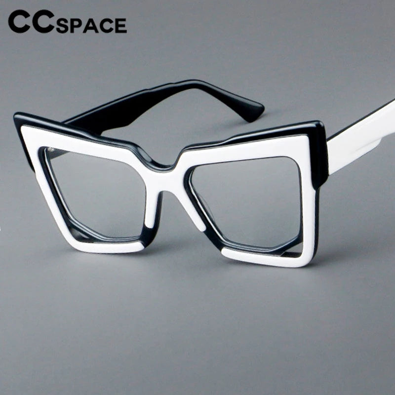 CCspace Unisex Full Rim Square Cat Eye Acetate Eyeglasses Frame 301622 - Stylish Retro Glasses for Women & Men, Perfect for Office, Reading & Fashion Accessories