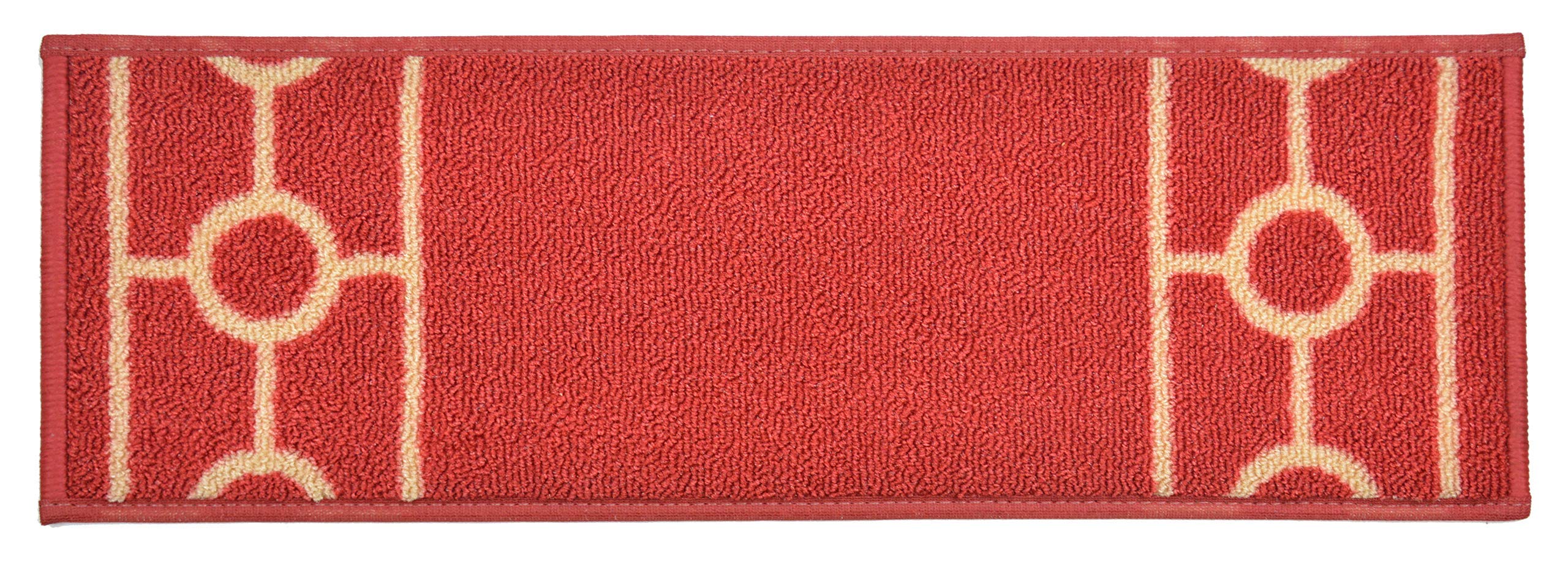 Custom Size Non-Slip Stair Treads with Chain Border - Red Rubber Stair Mats (13-Piece Set, 13x31 Inches) for Indoor/Outdoor Stairs, Home Safety & Decoration