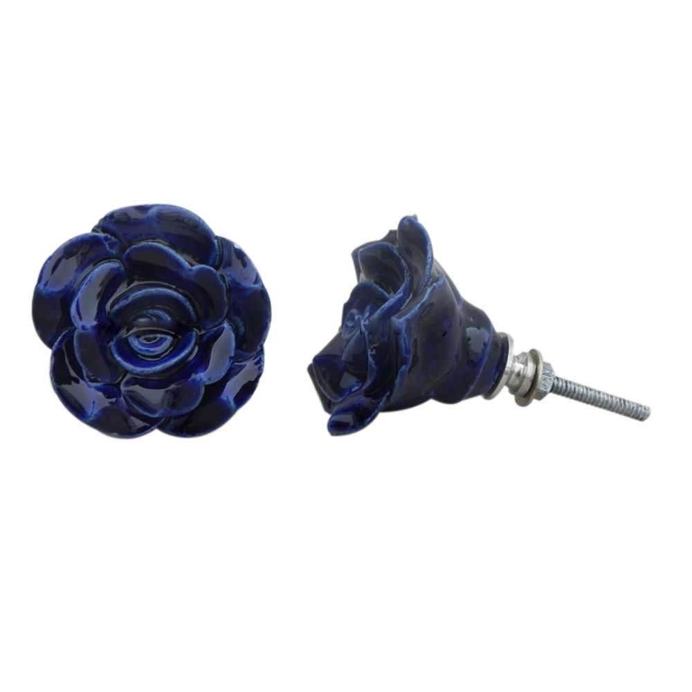 8 Pack Rose Blue Ceramic Drawer Knobs - Elegant Kitchen Cabinet Hardware & Dresser Pulls for Home Decor - Perfect for Cabinets, Drawers, Wardrobes and Furniture Upgrades