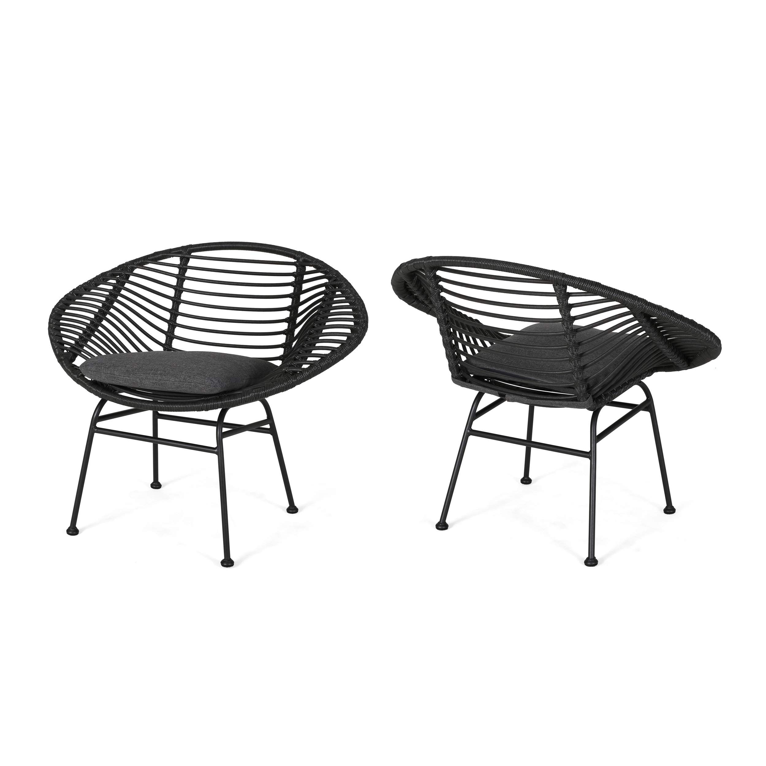 Christopher Knight Home Aleah Indoor Woven Faux Rattan Chairs with Cushions (Set of 2) - Dark Gray Finish - Perfect for Living Room, Patio, or Sunroom Decor