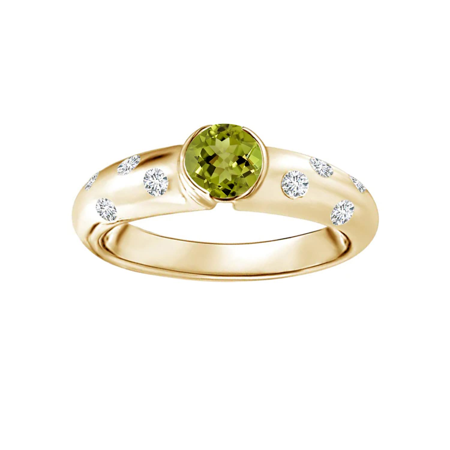 6MM Round Peridot Gemstone 925 Sterling Silver Solitaire Dome Ring with Accents - Elegant Birthstone Jewelry for Women, Perfect for Gifts, Anniversaries & Special Occasions