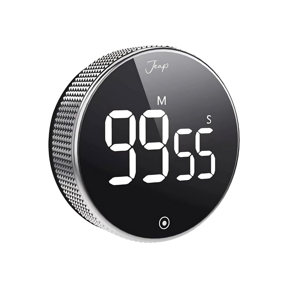 Magnetic Digital Kitchen Timer with LED Display & 3 Volume Levels - Easy to Use Minimalist Design in Black/Silver - Perfect for Cooking, Studying, Gym, Yoga & Office Work