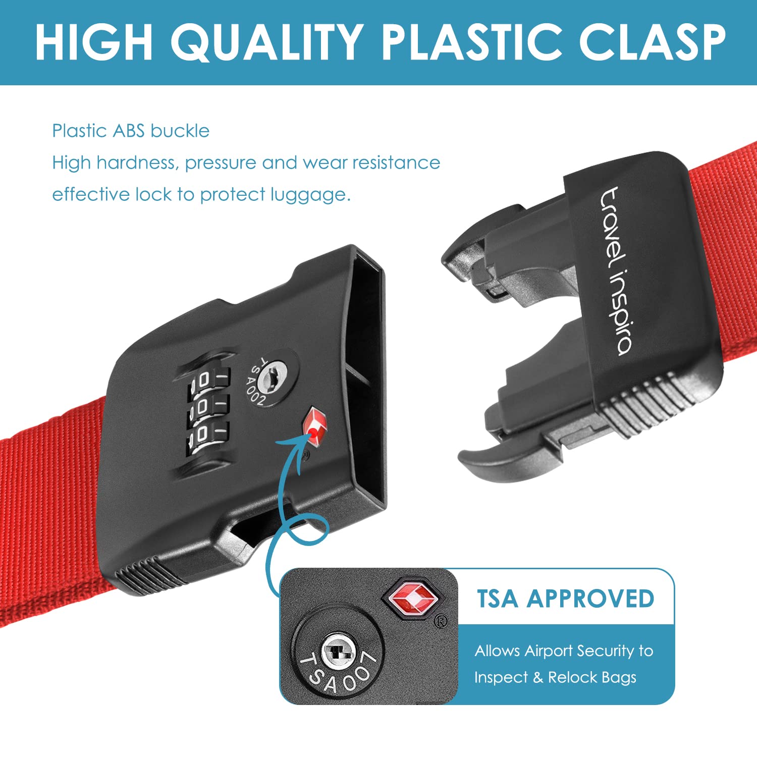 TSA Approved Adjustable Luggage Strap with Combination Lock - Secure & Easy to Use Travel Belt for Suitcases, Backpacks & Bags - Perfect for Air Travel, Vacation & Business Trips (Red)