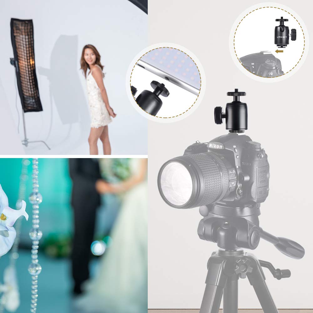 UTEBIT 360° Mini Ball Head Tripod Mount - 5kg Load Aluminum Alloy Fluid Camera Head with Removable Shoe Adapter for DSLR, Mirrorless, Monopod, Flash & Monitor | Perfect for Photography, Videography & Live Streaming
