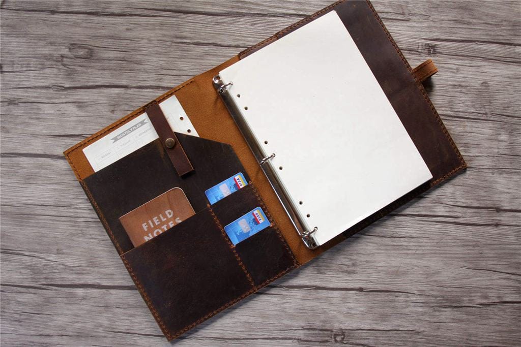 Personalized Brown Leather Binder Folder for Men & Women - Professional Organizer for Office, School & Business Documents