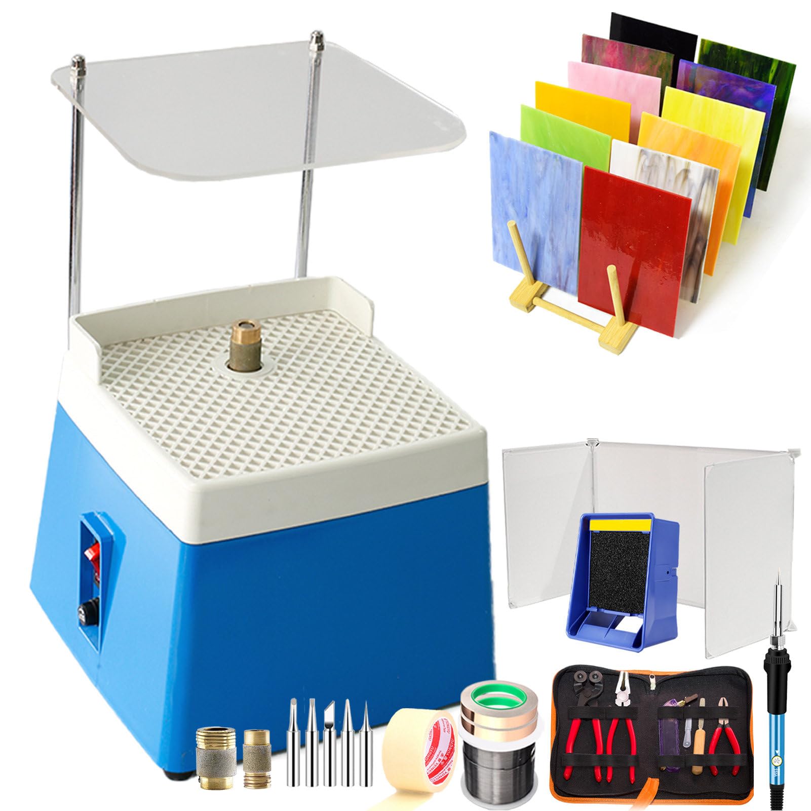 Stained Glass Starter Kit for Beginners - DIY Craft Kit with Glass Grinder, Cutter Tools, Soldering Iron & Exhaust Fan - Perfect for Home Decor, Window Art & DIY Gifts