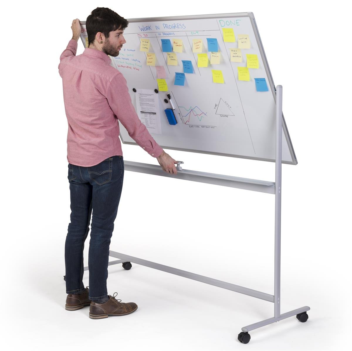 Displays2go 60 x 36 Inch Mobile Whiteboard with Double-Sided Magnetic Surface - Silver Frame (WHBMOB6040) for Office Presentations, Classroom Teaching & Home Organization