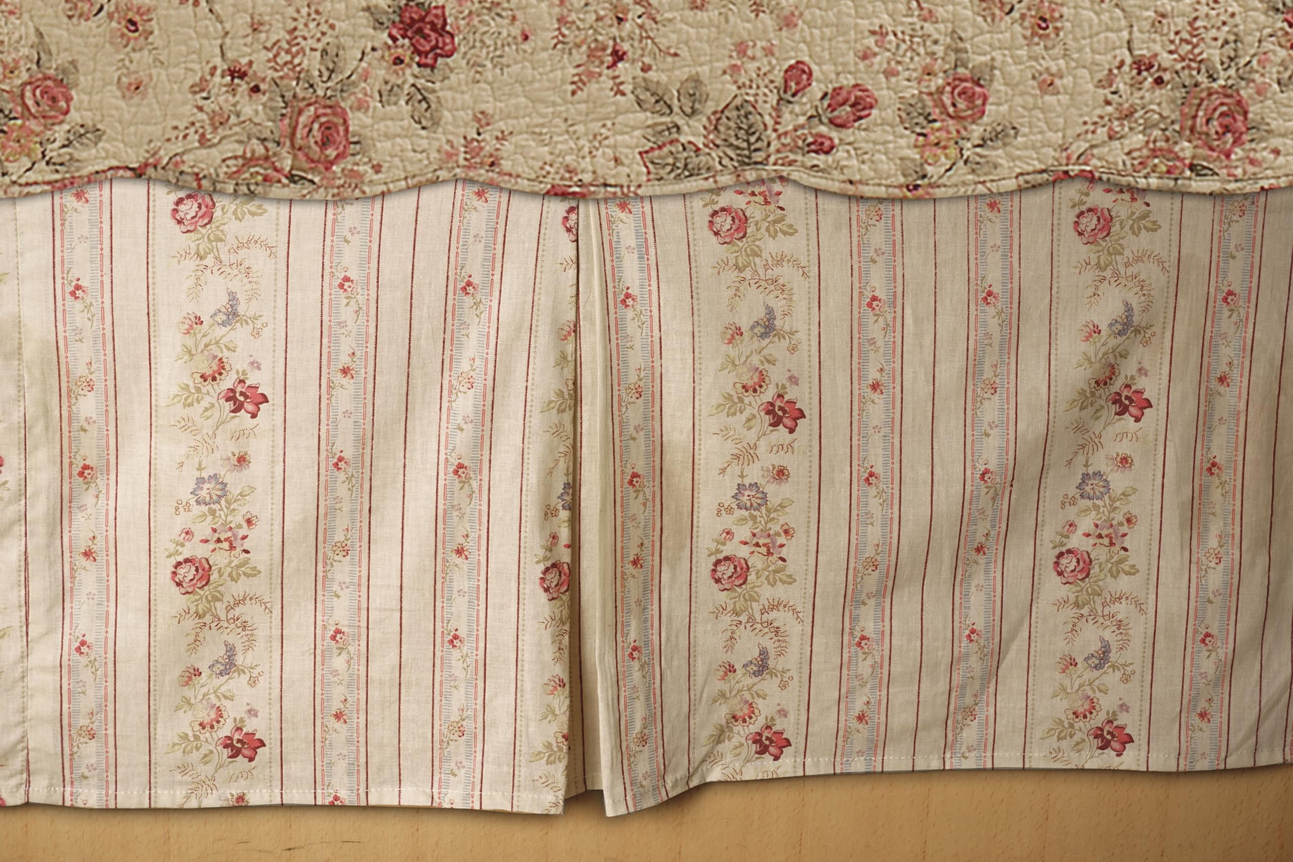 Greenland Home Antique Rose Bed Skirt Queen Size - Elegant Ecru Dust Ruffle for Bedroom Decor | Perfect for Vintage & Shabby Chic Style Bedrooms