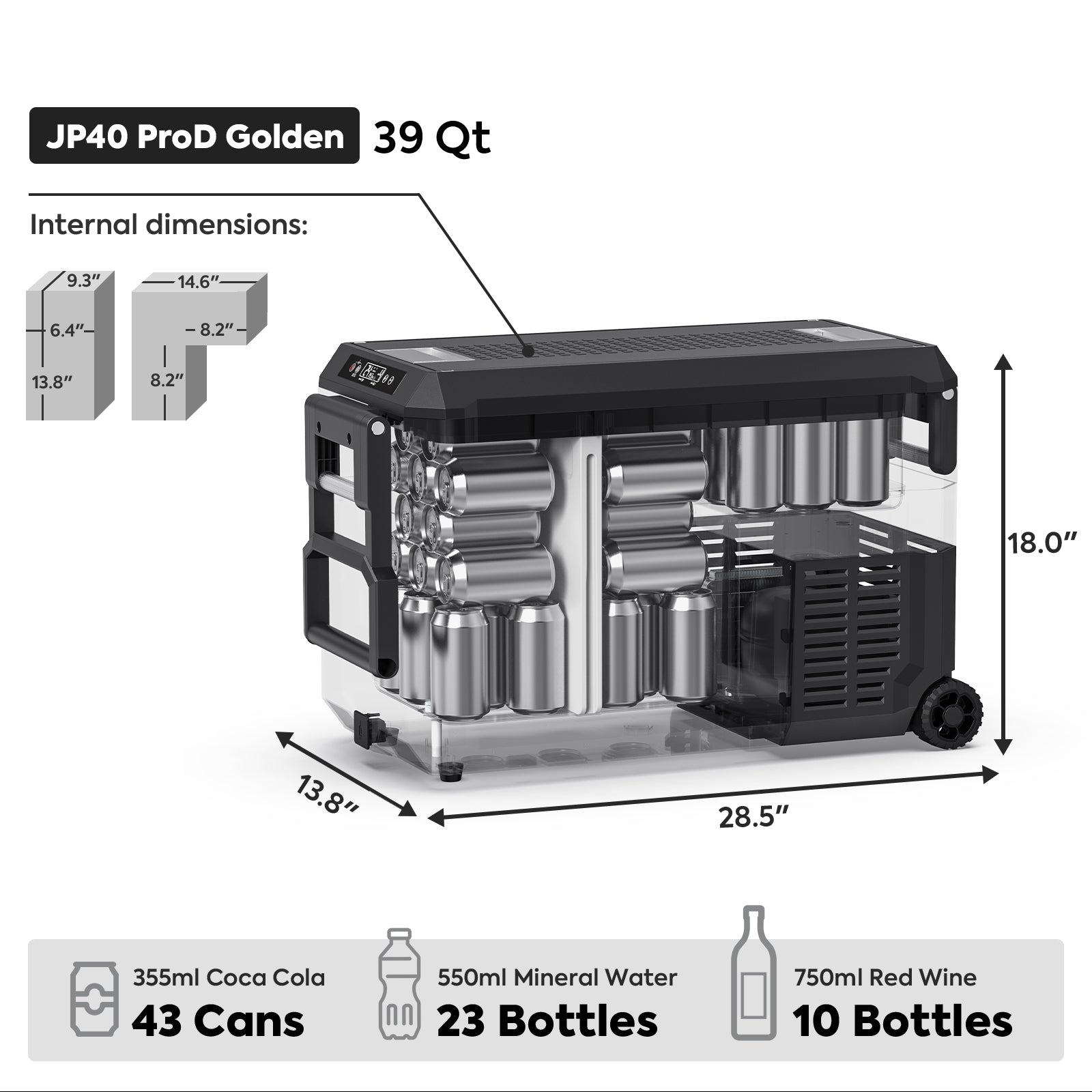 ICECO JP Pro Series 39QT/51QT Dual Zone Portable Car Refrigerator with Wheels & Cover - Golden | 12V/24V DC & 110V AC | Perfect for Road Trips, Camping & Tailgating