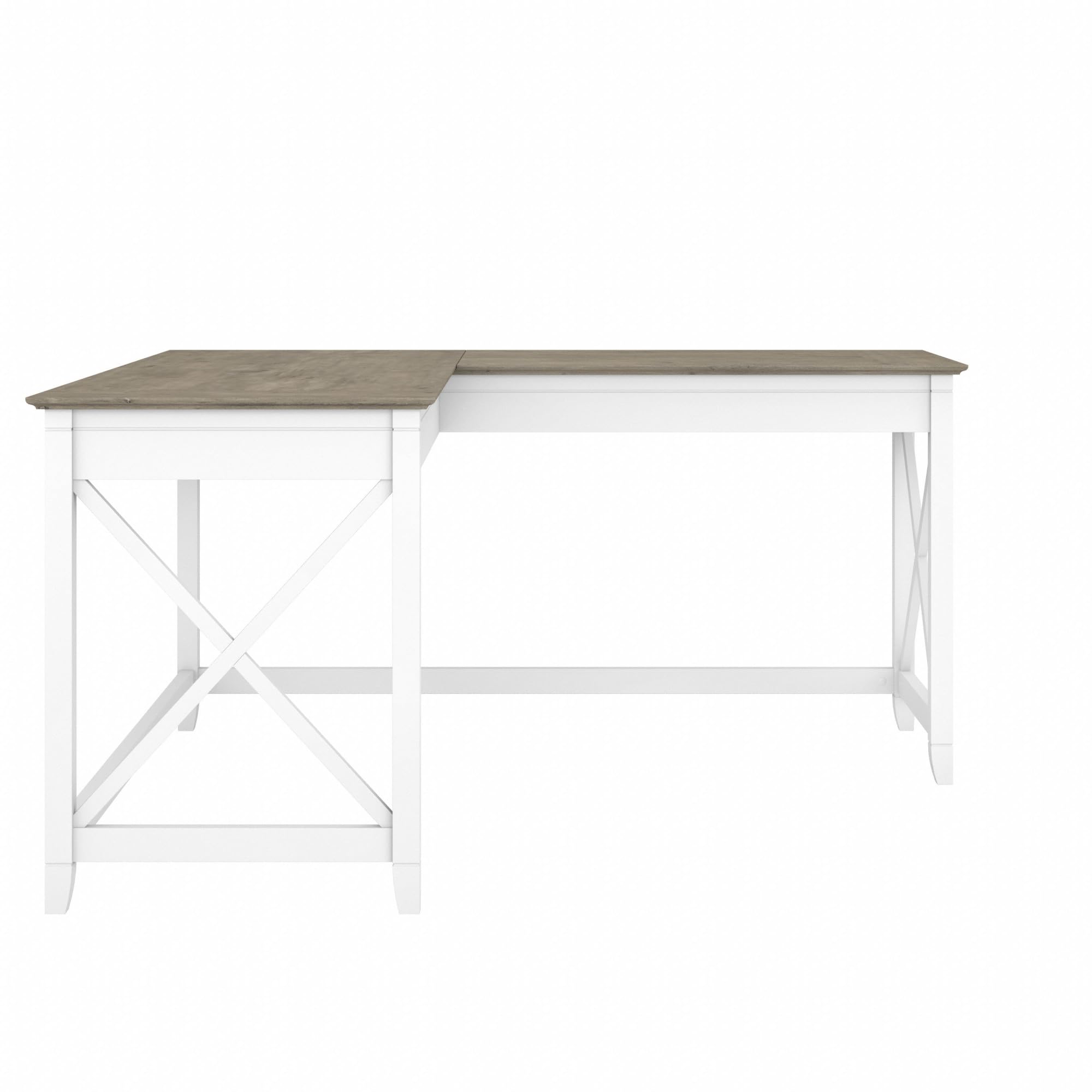 Bush Furniture Key West 60W Modern Farmhouse L-Shaped Desk - Pure White & Shiplap Gray | 60-Inch Corner Computer Desk for Home Office, Gaming & Study | Space-Saving Workstation for Small Rooms