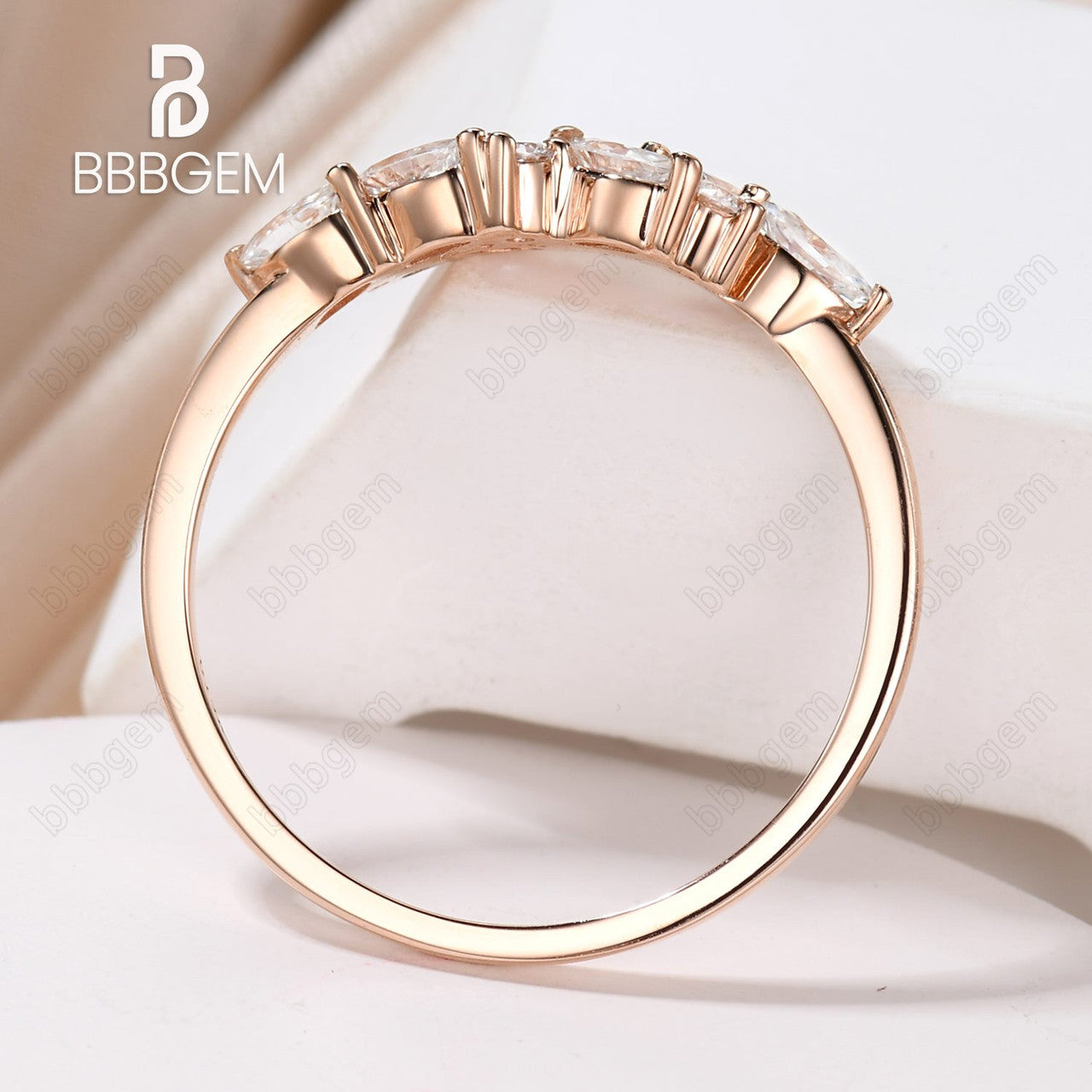 Exquisite Marquise & Round Moissanite Wedding Band for Women - 14K Rose Gold Cluster Bridal Ring - Perfect Anniversary, Engagement & Valentine's Day Gift - Ideal for Proposals, Vow Renewals & Special Occasions