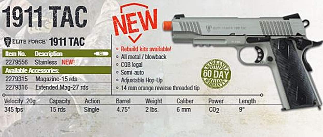 Elite Force 1911 Blowback 6mm BB Pistol Airsoft Gun - Realistic CO2 Powered Airsoft Pistol for Training & Target Shooting