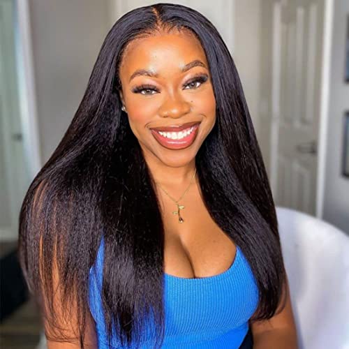 13x4 Italian Yaki Lace Front Wigs - Kinky Straight Human Hair Wigs for Black Women | Glueless Brazilian Virgin Hair Lace Wig with Baby Hair (16 Inch) | Perfect for Daily Wear, Parties & Special Occasions