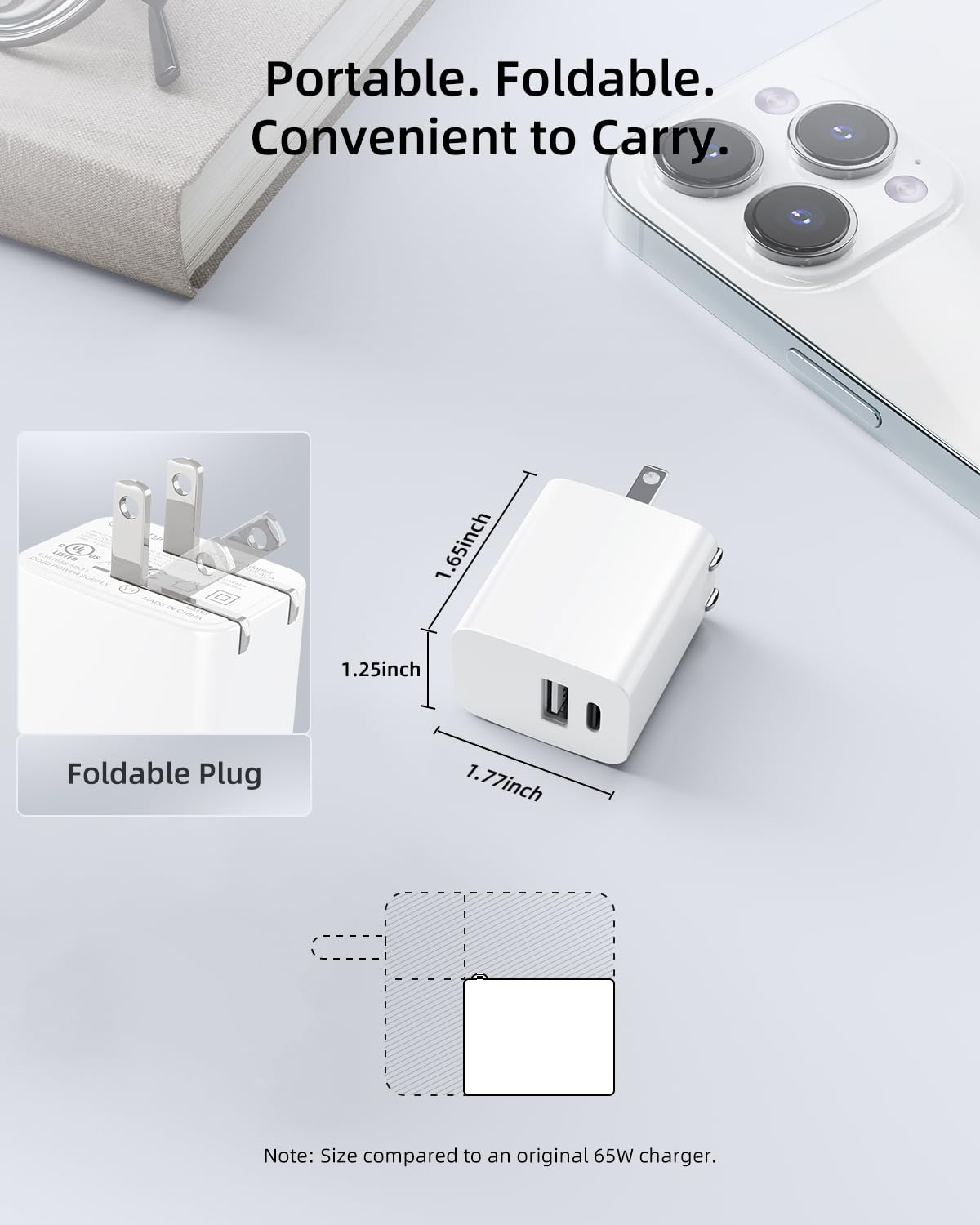 20W USB C Wall Charger Block 2-Pack - Fast Charging Dual Port Adapter with Foldable Plug for iPhone 15/15 Pro/14/14 Pro Max/13, Samsung Galaxy, iPad, Google Pixel - Perfect for Travel, Home & Office Use