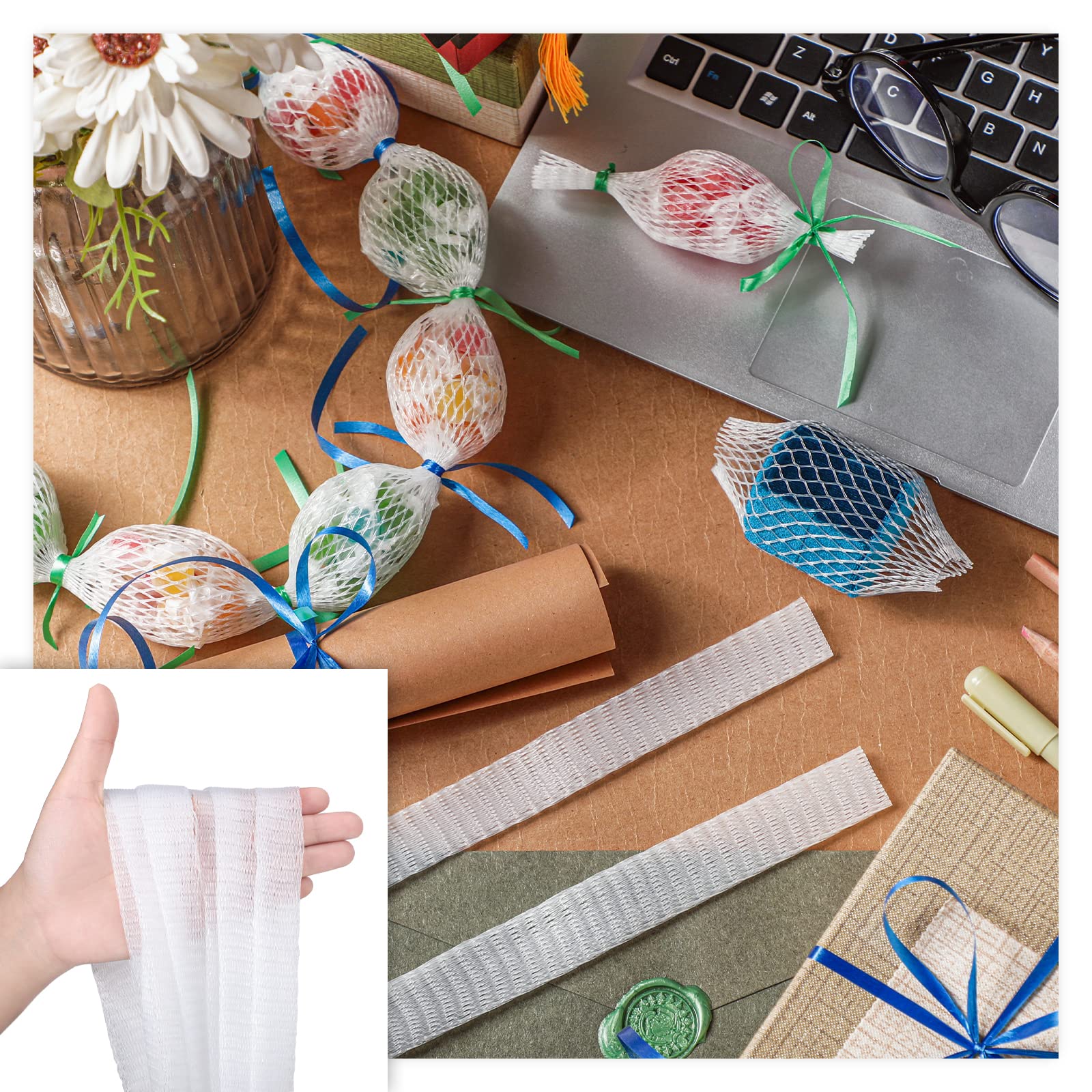 Shappy 66ft Graduation Candy Lei Netting Tubing Bags - 2 Rolls Blue & Green Ribbon for Candy Dessert Filler, DIY Graduate Gifts, Hawaiian Party Supplies | Perfect for Graduation Ceremonies, Wedding Decorations & Luau Themed Events