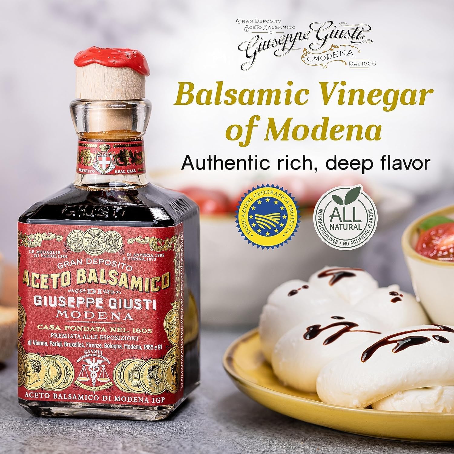 Premium Giuseppe Giusti Balsamic Vinegar of Modena Gift Set - Gran Deposito & White Balsamic Vinegar (2 x 8.45 fl oz) - Authentic Italian Gourmet Condiment in Elegant Gift Box - Perfect for Salads, Cheese Pairing & Gourmet Cooking