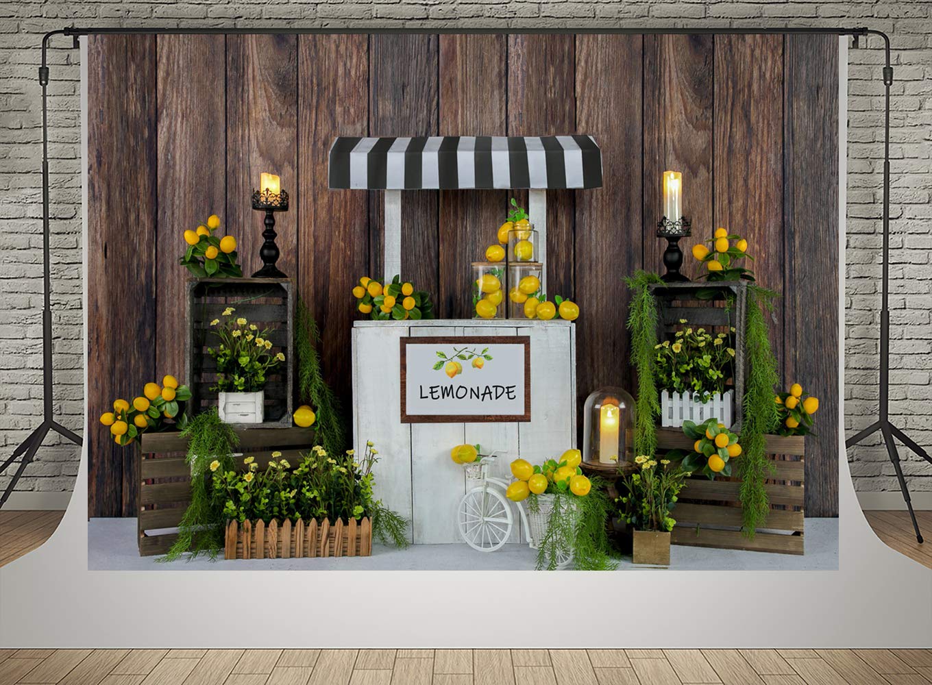 7x5ft Lemonade Stand Backdrop - Summer Kids Birthday Party Photo Background, Brown Wood Wall Seamless Soft Fabric for Photography | Perfect for Lemon-Themed Parties, Baby Showers & Instagram Photos