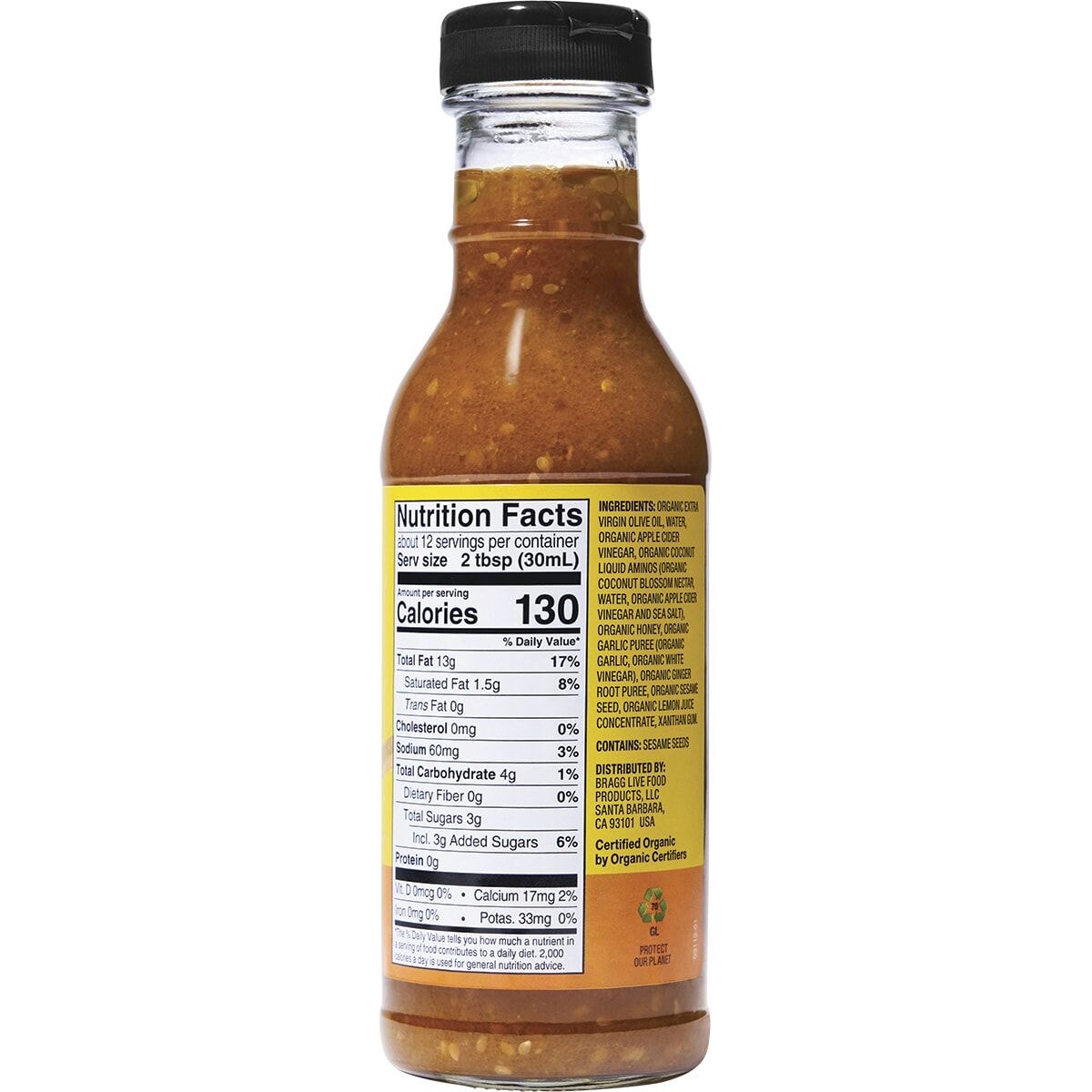 Organic Bragg Ginger & Sesame Salad Dressing - Gluten-Free, Vegan Asian-Inspired Dressing for Salads, Noodles & Stir-Fry Dishes