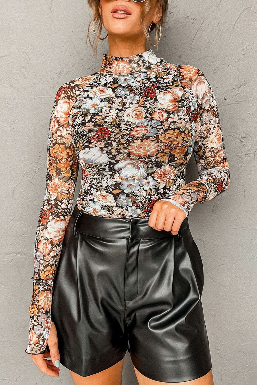 Elegant Brown Floral Mesh Blouse for Women - Stylish & Breathable Top for Casual Outings, Date Nights & Office Wear