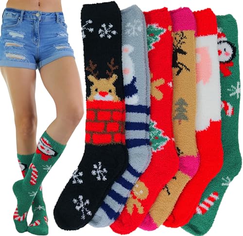 6 Pair Pack: Warm Plush Fuzzy Texture - X-mas