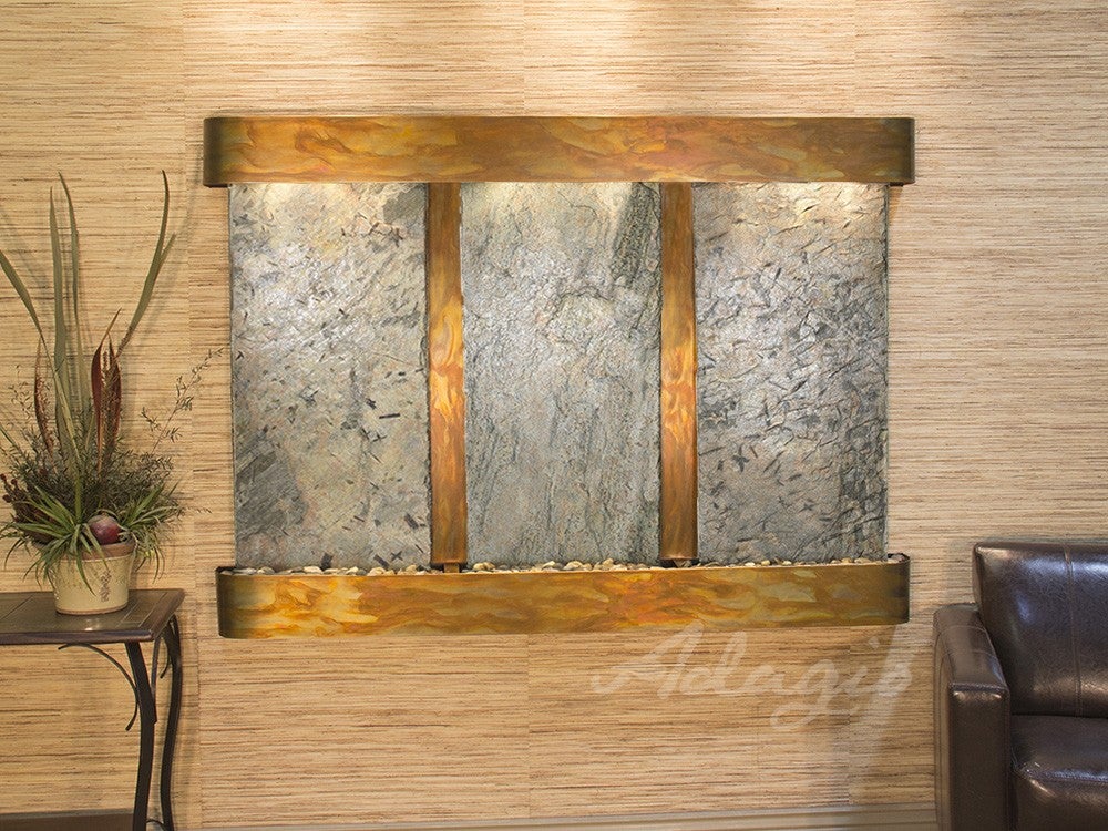 Adagio Olympus Falls Round Rustic Copper Green Natural Slate Tabletop Fountain | Indoor/Outdoor Water Feature for Garden, Patio & Home Decor (Model OFR1002)