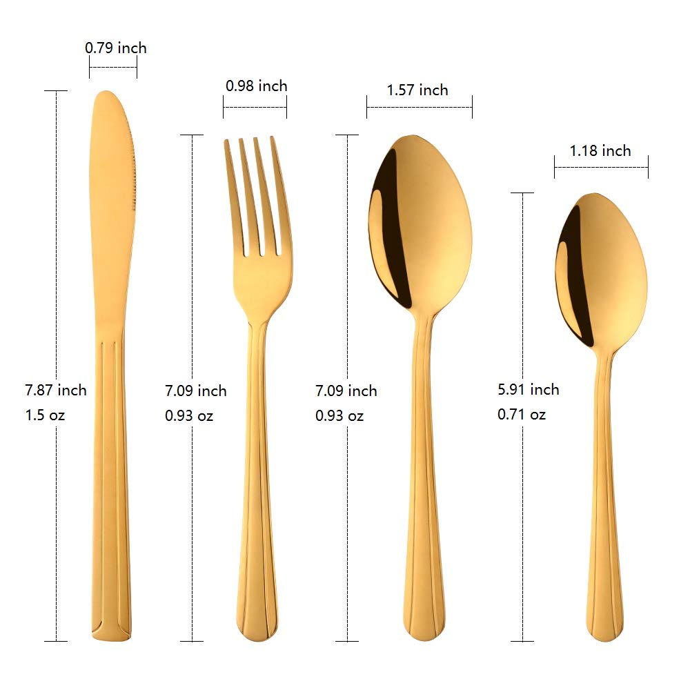 Premium 20-Piece Gold Silverware Flatware Set - Stainless Steel Travel Eating Utensils for Picnic, Camping & Outdoor Dining - Service for 5 - Dishwasher Safe - Elegant Dinnerware for Parties, BBQs & RV Trips