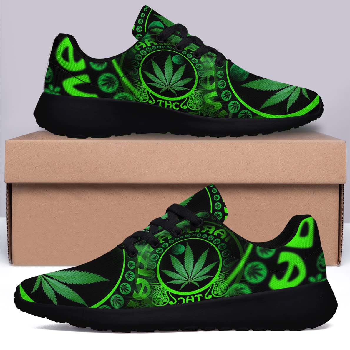 Sonzj-II Unisex Tennis Shoes - Fashionable Green Marijuana Leaf Sneakers for Women & Men | Gym, Walking, Hiking, Running, Travel & Casual Wear