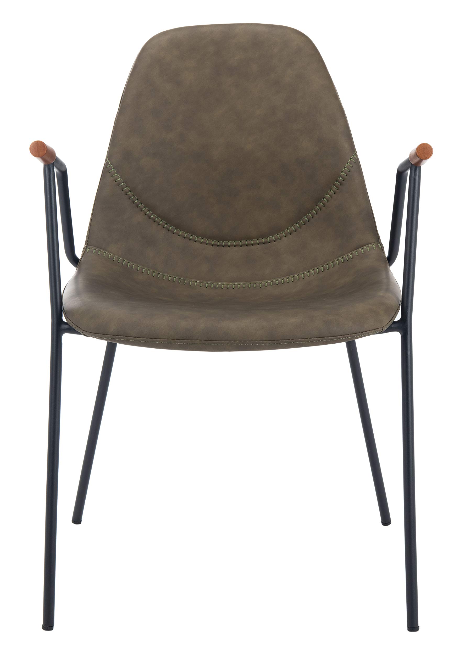 Safavieh Home Tanner Mid-Century Olive Faux Leather and Black Dining Chairs, Set of 2 - Modern Kitchen & Dining Room Furniture for Home & Office Use