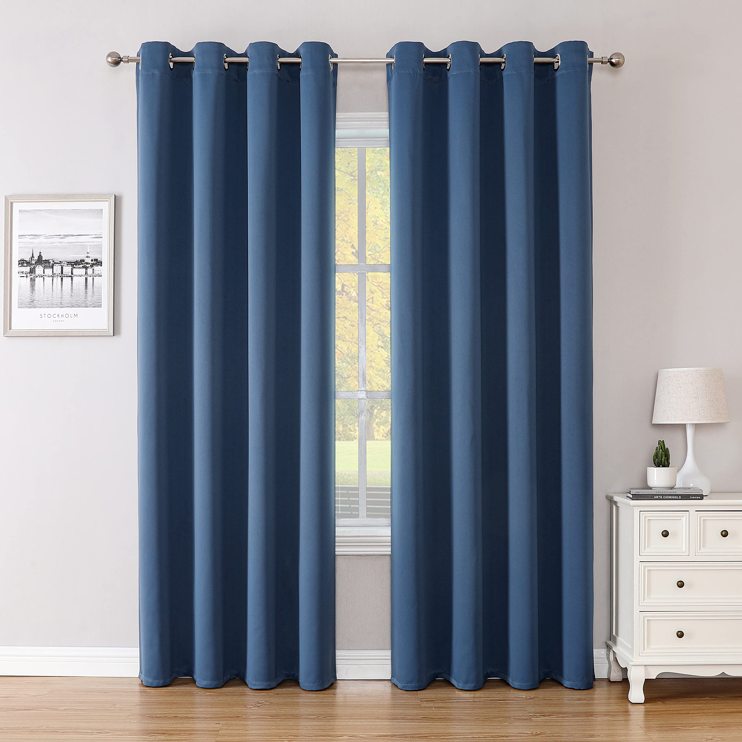 Apriko Blackout Curtains 84 Inch Length - Thermal Insulated Room Darkening Curtains 2 Panels for Living Room, Bedroom & Nursery - Grommet Top Blue Curtains 52x84 Inch - Perfect for Sleep, Energy Saving & Home Decor