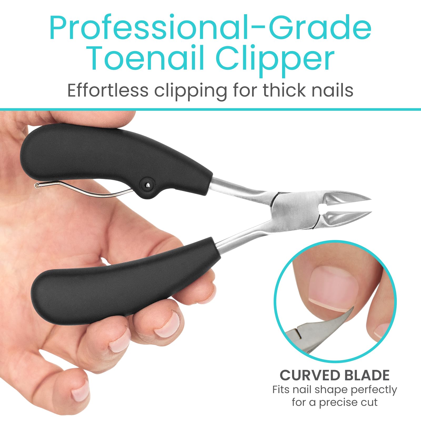 Vive Heavy Duty Toenail Clippers for Thick Nails - Professional Podiatrist Trimmers for Seniors, Adults & Diabetics - Sharp Nail Care Set for Hands & Toes - Ideal for Arthritis & Hand Pain Relief - Perfect for Home, Travel & Medical Use