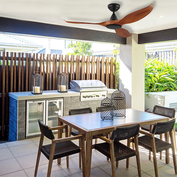Eglo Noosa 52 Inch 132cm DC Ceiling Fan with Remote Control - Black Teak Finish for Living Room, Bedroom & Outdoor Patio