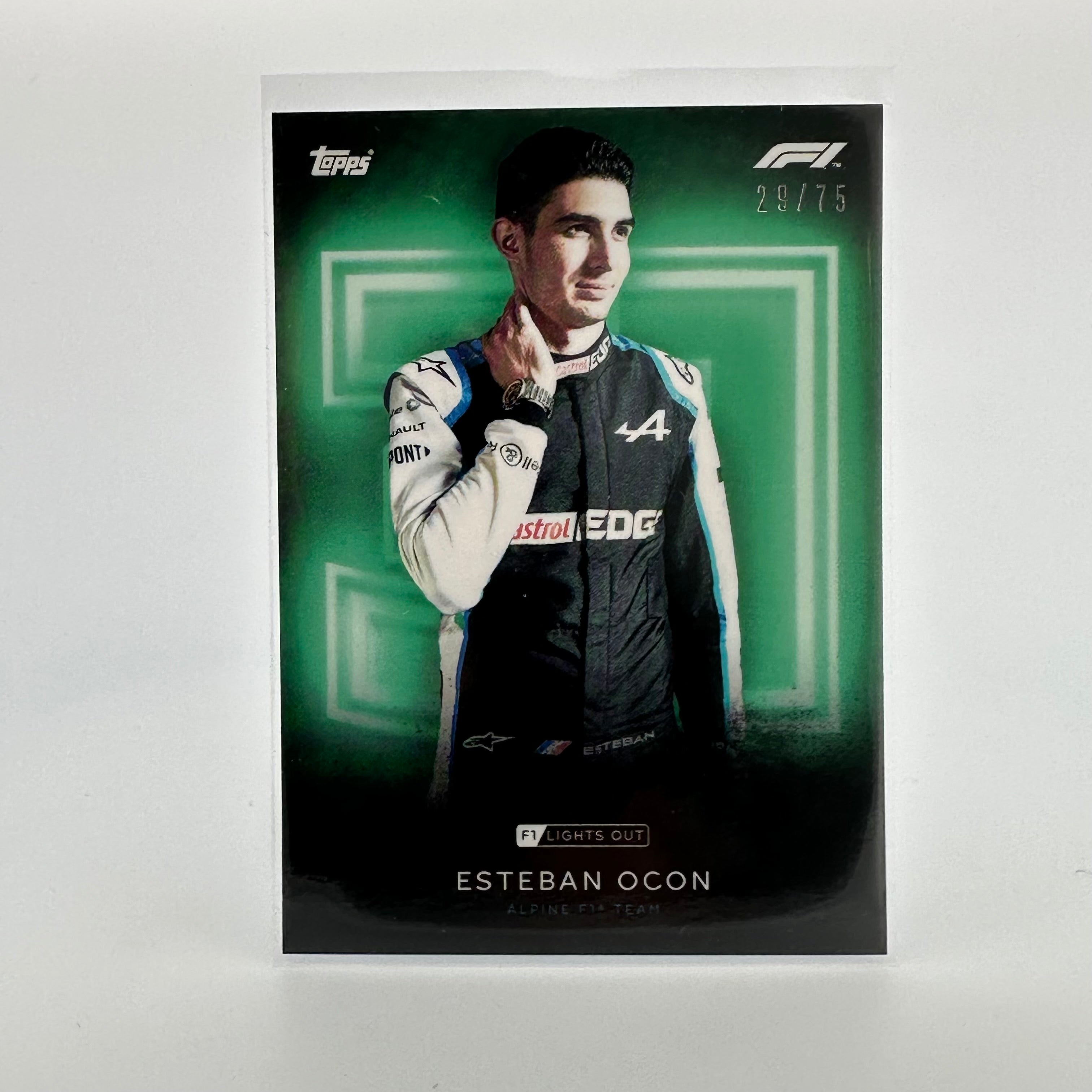 Esteban Ocon 29/75 Green Parallel Racing Driver Card - Collectible Motorsport Memorabilia for F1 Fans and Sports Card Enthusiasts