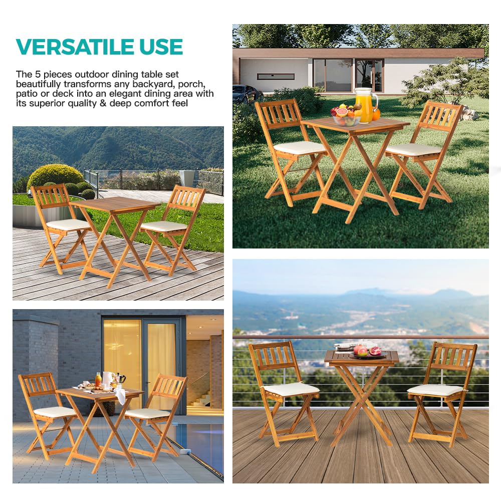 Panana 3-Piece Acacia Wood Patio Bistro Set with Cushions - Foldable Outdoor Furniture for Garden, Deck & Yard - Perfect for Dining, Relaxing & Entertaining