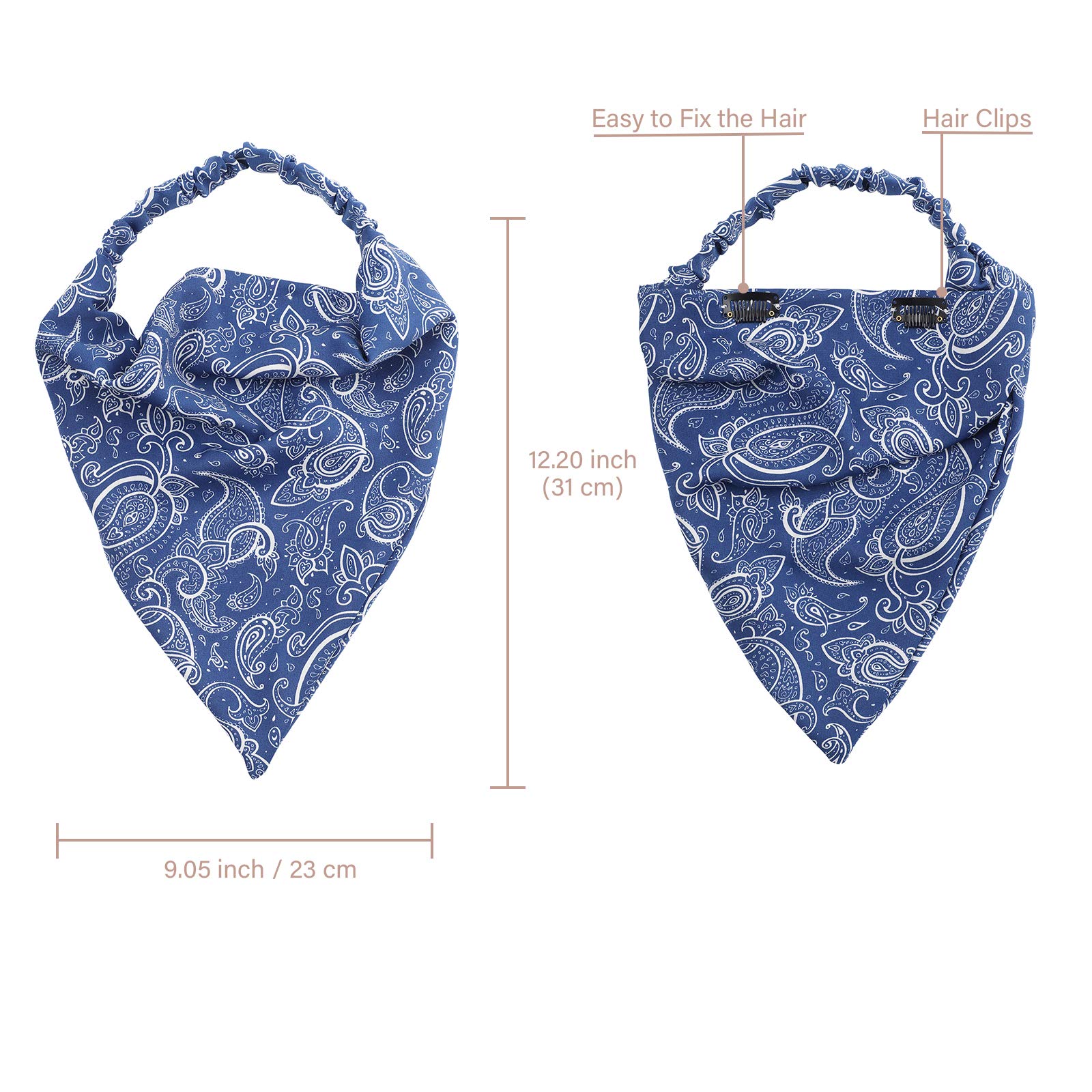 HAIMEIKANG 3-Piece Floral Elastic Hair Scarf Set - Chiffon Headband & Bandana with Hair Clips for Women (Beige, Navy Blue, Wine Red) - Perfect for Beach, Yoga, and Everyday Fashion Accessories