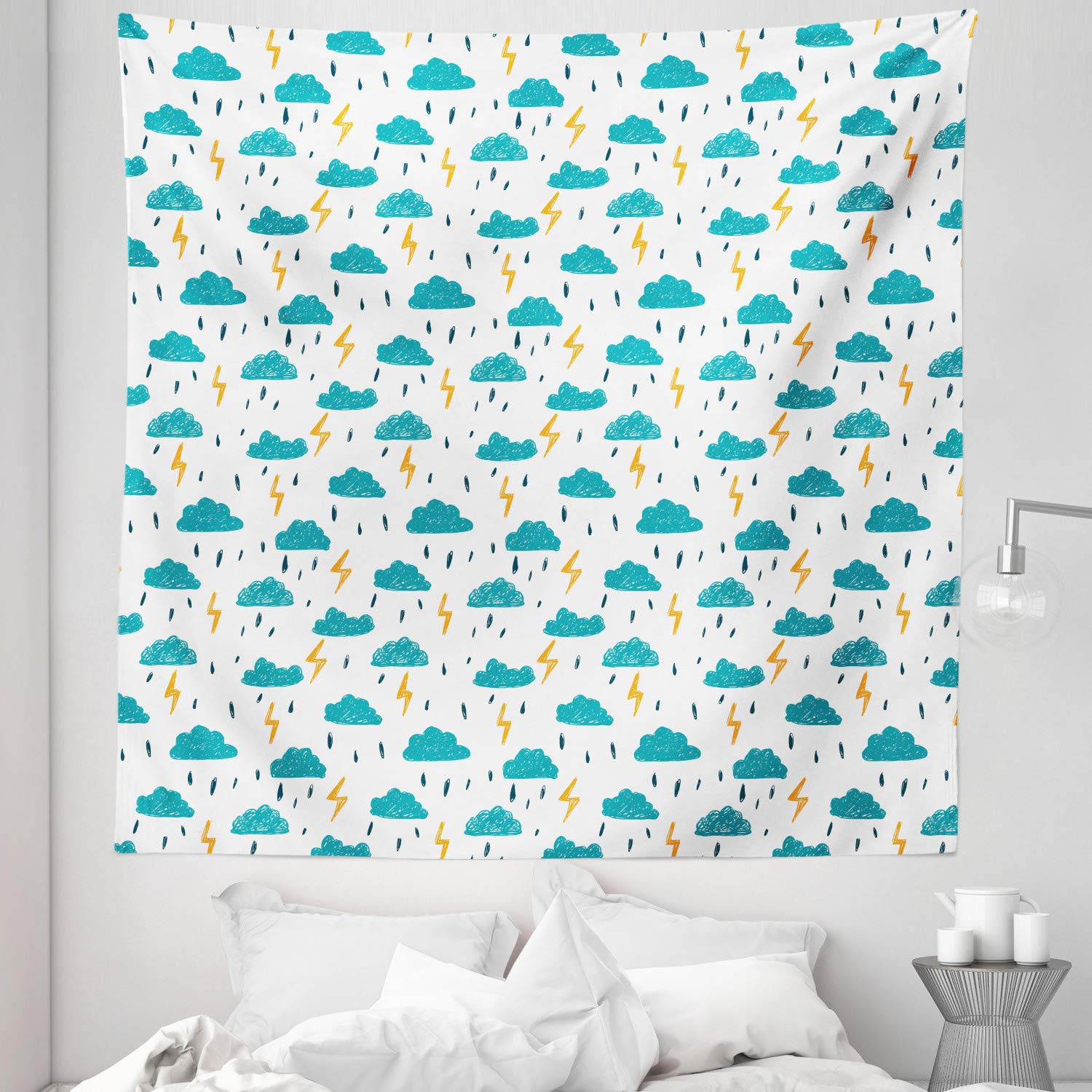 Ambesonne Winter Tapestry Queen Size - Blue Clouds Wall Hanging for Bedroom Decor