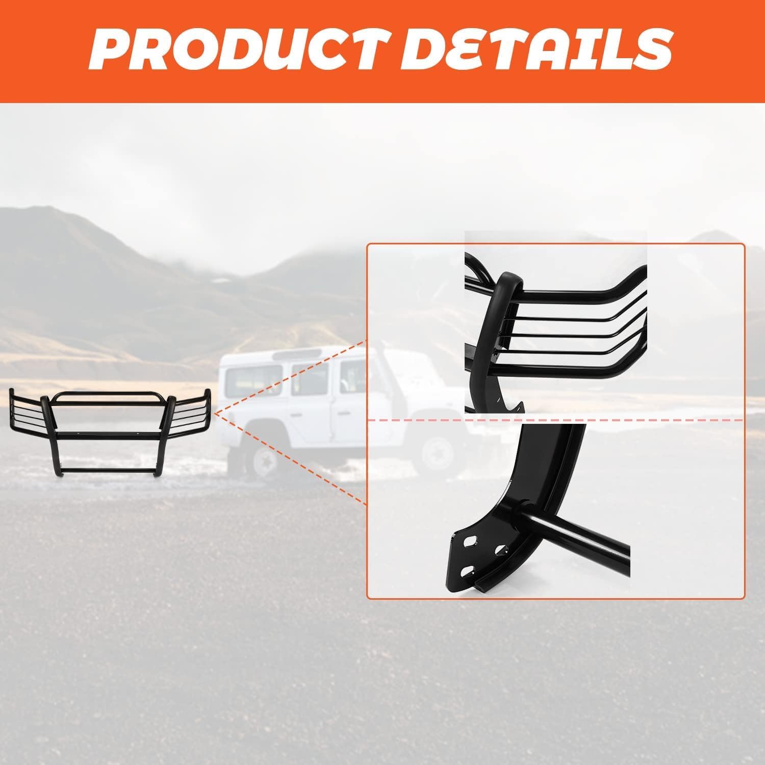 Kojem Heavy Duty Steel Brush Guard Bull Bar - Compatible with 1998-2004 Toyota Tacoma Pre-Runner | Front Bumper Grille Guard Protector | Powder Coated Black | Off-Road Protection & Vehicle Styling
