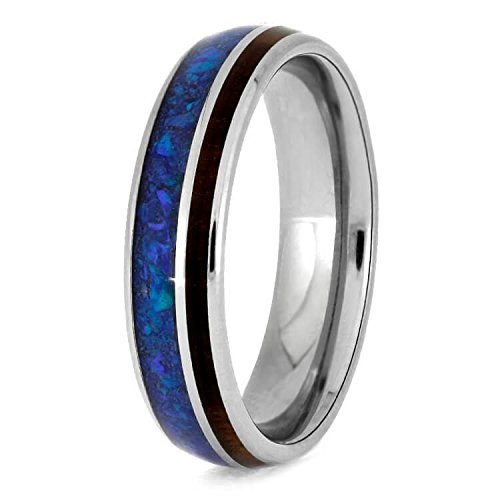 Unisex Titanium Band Ring with Exotic Snakewood & Synthetic Opal - 5mm Comfort Fit Jewelry for Men & Women - Perfect for Weddings, Anniversaries & Everyday Wear