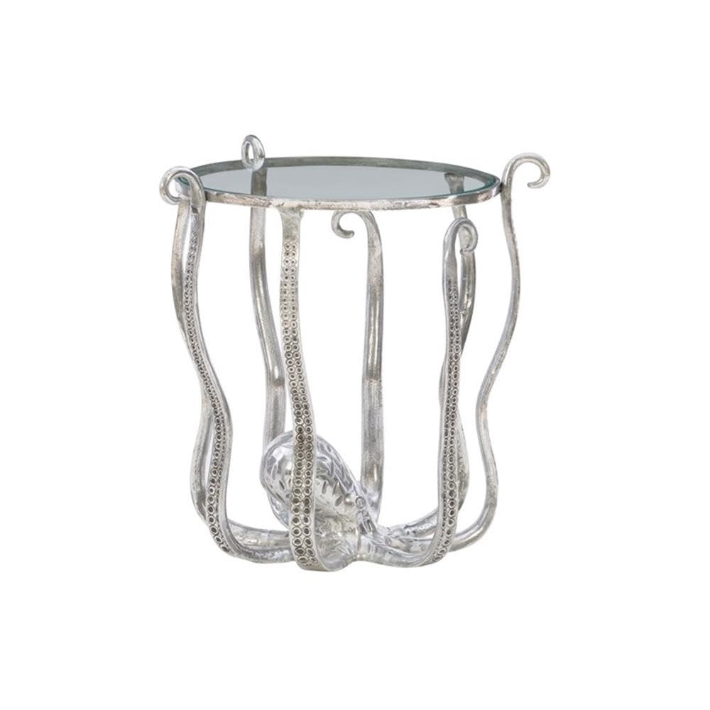 Modern Silver Octopus Aluminum and Glass Coffee Table - Stylish Living Room Centerpiece for Home & Office Decor