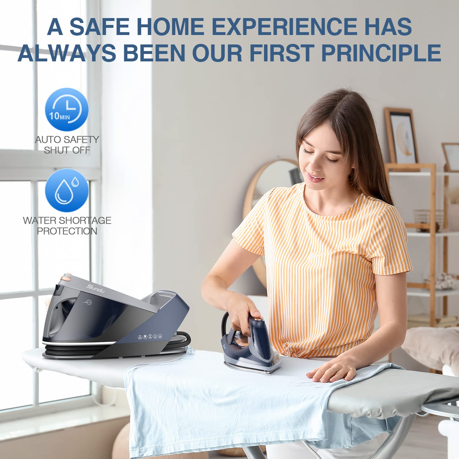 SUNDU Pro 1800W Steam Iron Station with Ceramic Soleplate - 1.5L Removable Water Tank, Auto Shut Off & Self Cleaning - Portable Iron Lock for Travel - Perfect for Home Clothes Ironing & Fabric Care