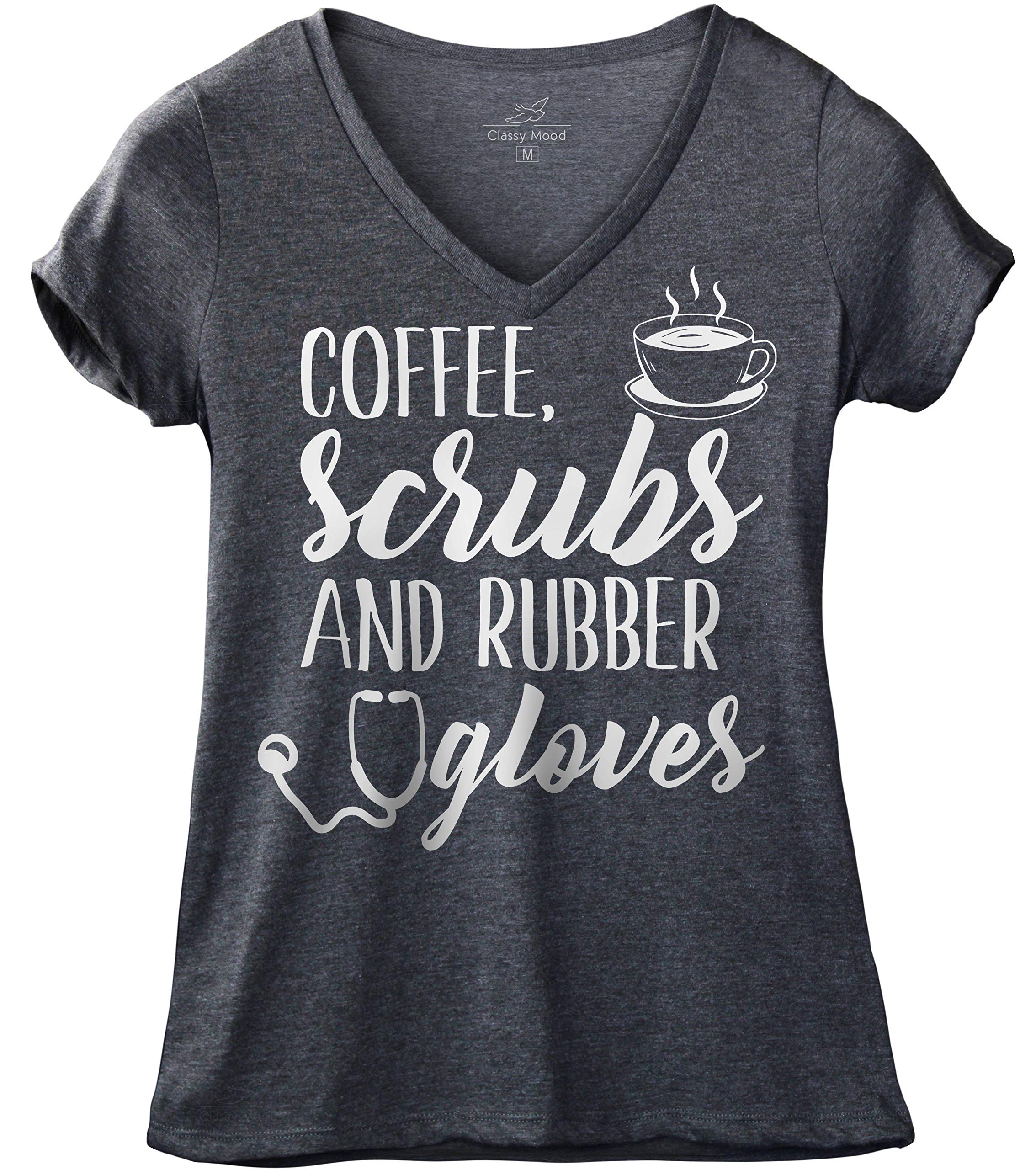 Funny Nursing School T-Shirt with Coffee Scrubs & Rubber Gloves Design - Perfect Gift for Nurses, Medical Students & Healthcare Workers - Great for Clinicals, Work & Nursing Humor