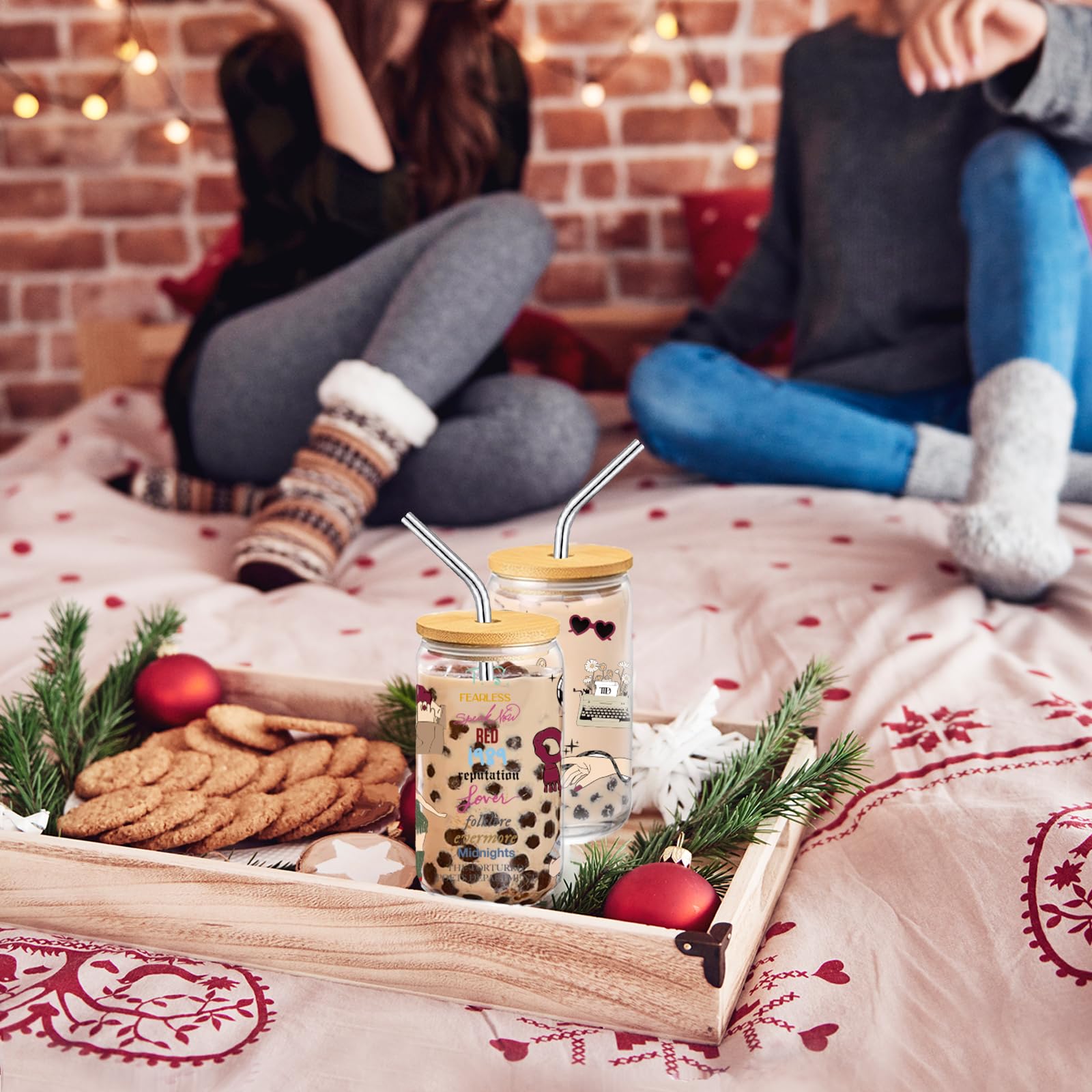 Funny Christmas Glass Cup for Women - 16 oz Insulated Tumbler with Lid & Straw, Cute Coffee Mug for Holiday Parties, White Elephant Gifts, Stocking Stuffers - Perfect for Sisters, Daughters & Best Friends (Great for Office Celebrations, Secret Santa & Family Gatherings)