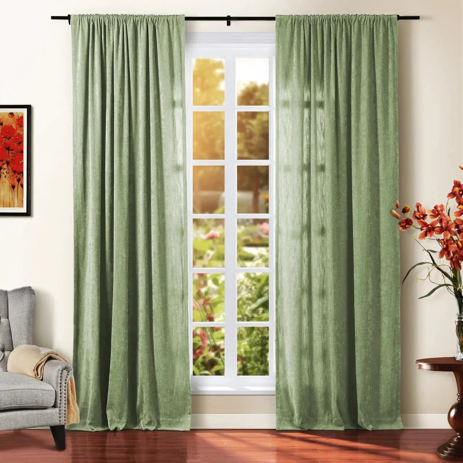 Tino Heavyweight Chenille Blackout Curtains - Soft Thermal Insulated Drapes for Living Room & Bedroom - Noise Reducing & Light Blocking Window Treatments