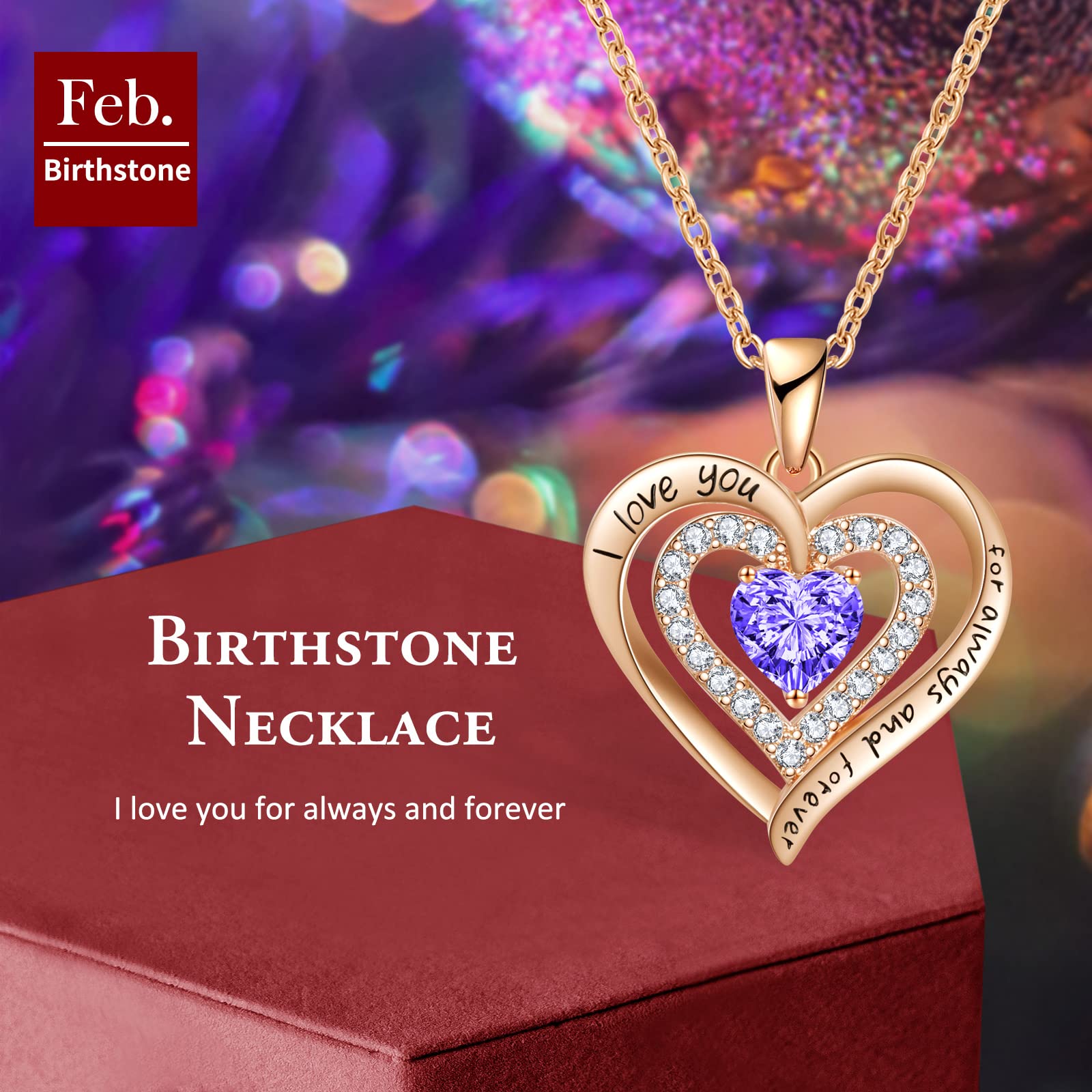 REDBEE Birthstone Heart Necklace for Women - Sterling Silver Personalized Jewelry Gift for Wife, Girlfriend, Mom | Valentine's Day, Anniversary, Birthday Present