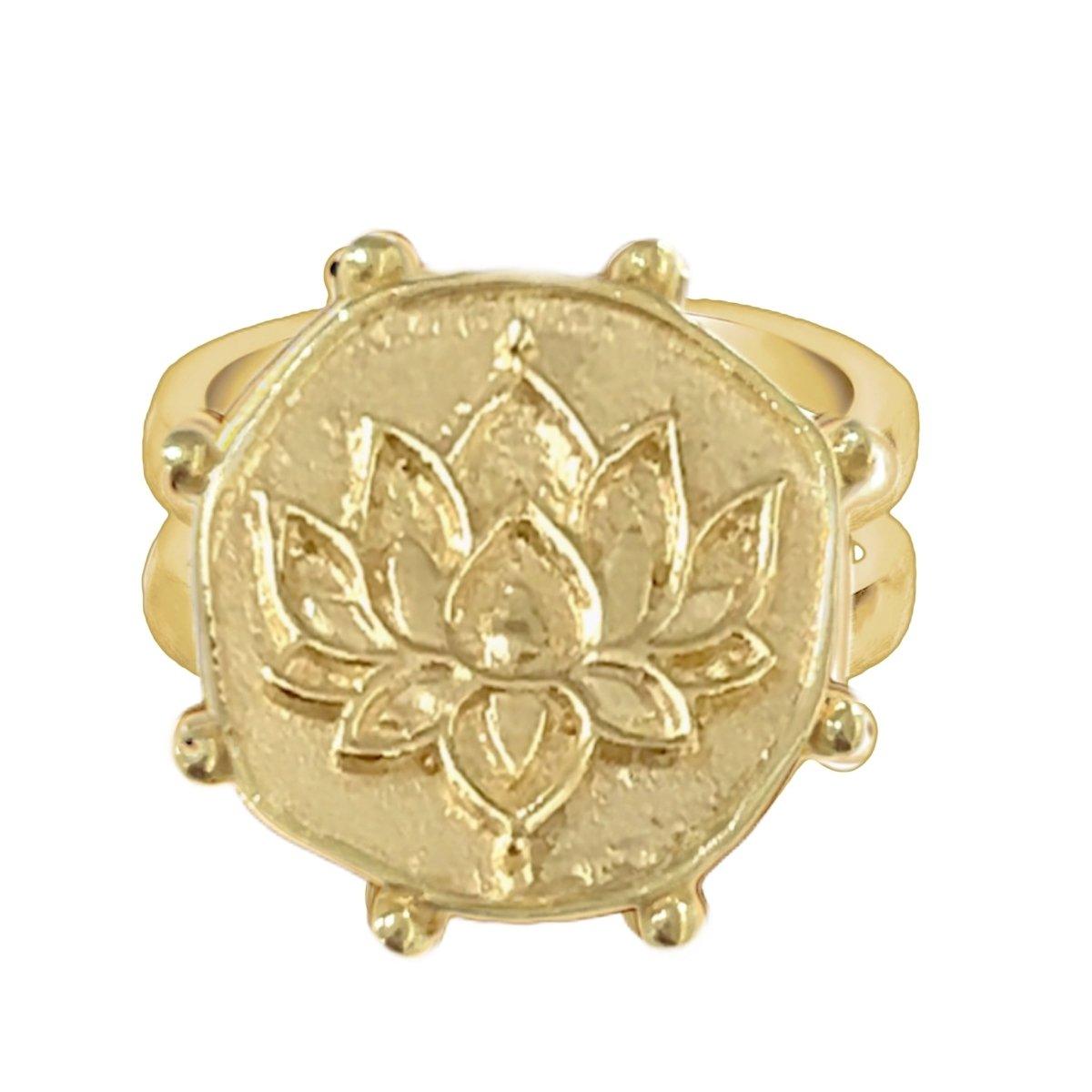 Laihas Gold Boho Lotus Flower Ring - Handcrafted Imperfectly Perfect Jewelry for Women - Ideal for Festivals, Boho Chic Outfits & Everyday Wear