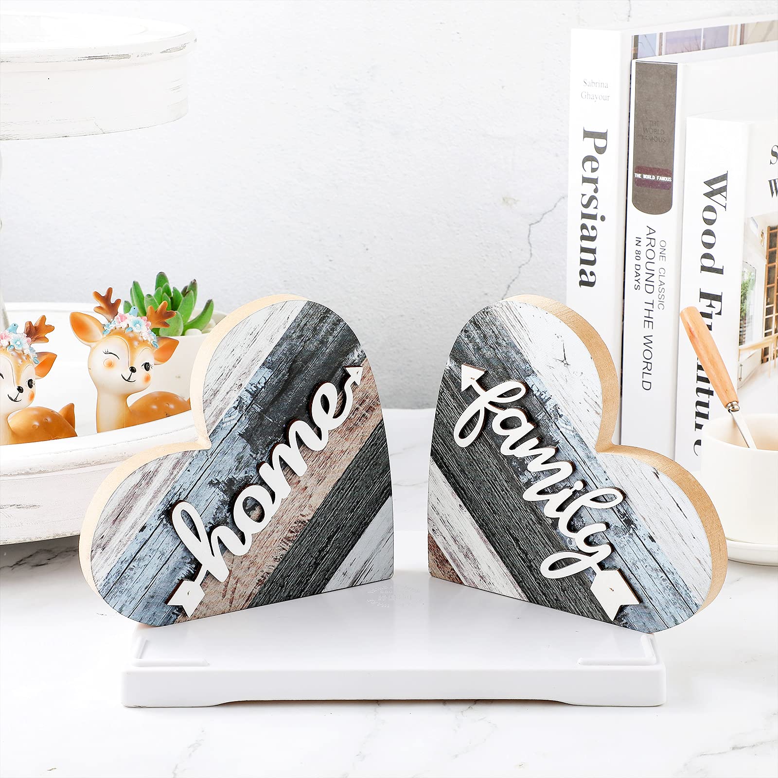 Rustic Wooden Heart Decor for Farmhouse Living Room - Valentine's Day Centerpiece & Shelf Decoration