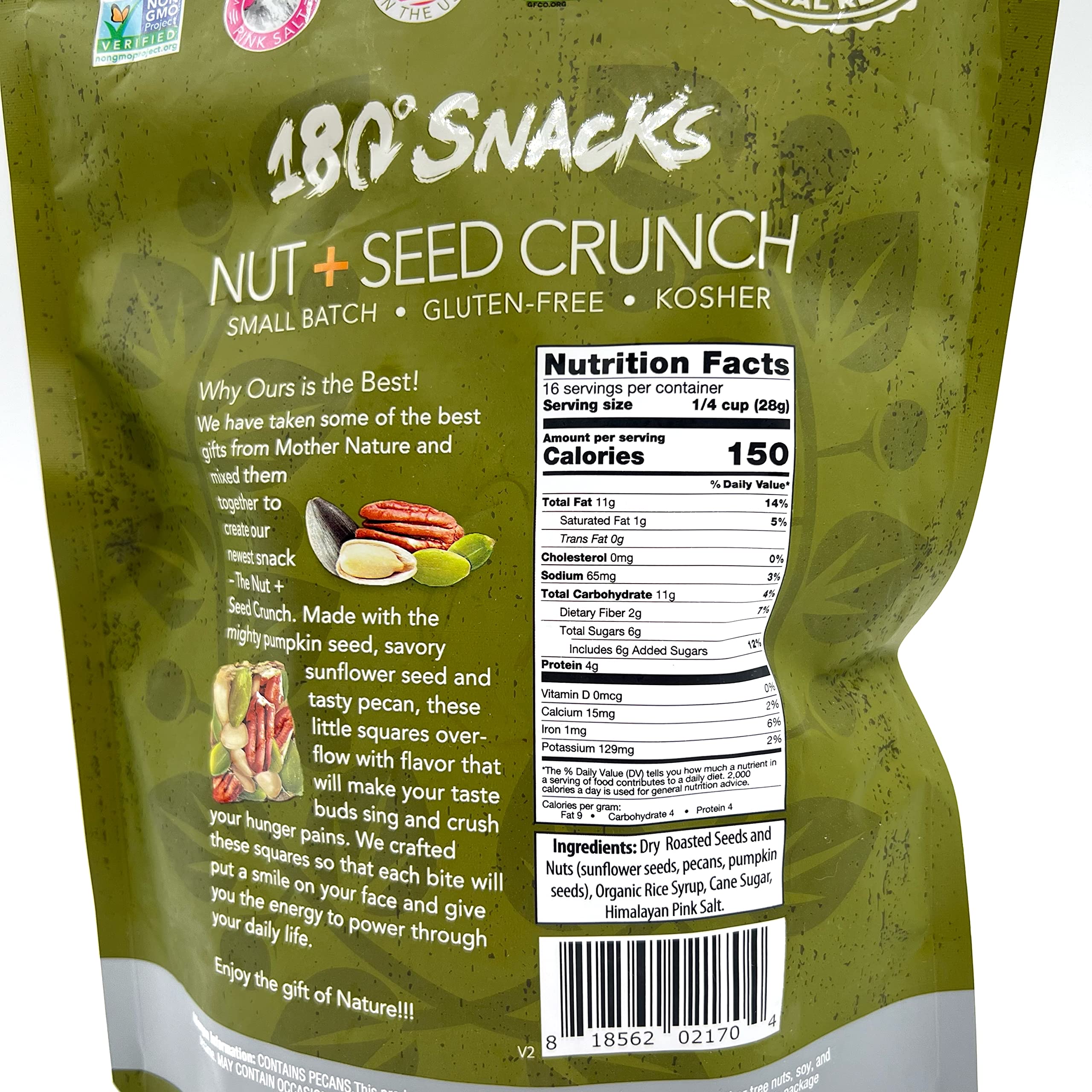 180 Snacks Nut & Seed Crunch Mix - Sunflower Seeds, Pecans, Pumpkin Seeds - 16oz Resealable Bag - Healthy Keto Snacks for Work, Hiking & On-the-Go